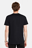 Erkek Slim Fit Dar Kesim %100 Pamuk Yumuşak Dokulu Baskılı Siyah Bisiklet Yaka Tişört