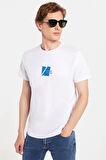 Erkek Slim Fit Dar Kesim %100 Pamuk Yumuşak Dokulu Baskılı Beyaz Bisiklet Yaka Tişört