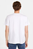 Erkek Slim Fit Dar Kesim %100 Pamuk Yumuşak Dokulu Baskılı Beyaz Bisiklet Yaka Tişört