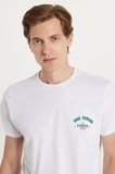 Erkek Slim Fit Dar Kesim %100 Pamuk Yumuşak Dokulu Baskılı Beyaz Bisiklet Yaka Tişört