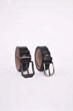 Erkek 2'li Set 3,5 Cm Klasik 4 Cm Spor Siyah Kemer