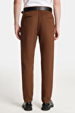 Erkek Regular Fit Chino Esnek Yandan Cepli Önü Fermuarlı Pamuklu Dokulu Kahverengi Pantolon
