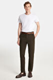 Erkek Regular Fit Chino Esnek Yandan Cepli Önü Fermuarlı Pamuklu Dokulu Haki Pantolon