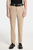 Erkek Regular Fit Chino Esnek Yandan Cepli Önü Fermuarlı Pamuklu Dokulu Bej Pantolon