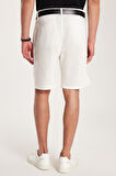 Erkek Regular Rahat Kesim Yandan Cepli Fermuarlı Bermuda Beyaz Şort