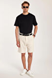 Erkek Regular Rahat Kesim Yandan Cepli Fermuarlı Bermuda Bej Şort
