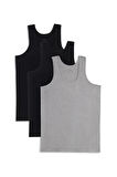 3 Adet Compact Penye Siyah-Gri Erkek Atlet %100 Pamuk Standart Fit Normal Kesim 3'lü Paket
