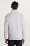 Unisex Relax Fit Rahat Kesim Pamuklu İçi Polarlı Yarım Fermuarlı Gri Dik Yaka Sweatshirt
