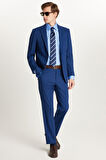 Erkek Slim Fit Mono Yaka Likralı Esnek Kumaş İndigo Takım Elbise