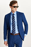 Erkek Slim Fit Mono Yaka Likralı Esnek Kumaş İndigo Takım Elbise