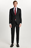 Erkek Regular Fit Siyah Esnek Likralı Kumaş Mono Yaka Kapaklı Cepli Takım Elbise