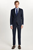 Erkek Regular Fit Lacivert Esnek Likralı Kumaş Mono Yaka Kapaklı Cepli Takım Elbise