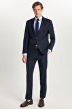 Erkek Regular Fit Lacivert Esnek Likralı Kumaş Mono Yaka Kapaklı Cepli Takım Elbise