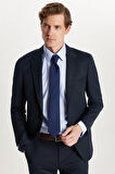 Erkek Regular Fit Lacivert Esnek Likralı Kumaş Mono Yaka Kapaklı Cepli Takım Elbise