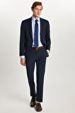 Erkek Regular Fit Lacivert Esnek Likralı Kumaş Mono Yaka Kapaklı Cepli Takım Elbise
