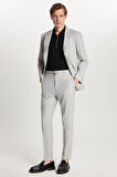 Erkek Regular Fit Gri Esnek Likralı Kumaş Mono Yaka Torba Cepli Takım Elbise