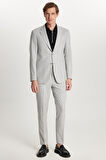Erkek Regular Fit Gri Esnek Likralı Kumaş Mono Yaka Torba Cepli Takım Elbise
