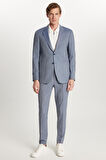Erkek Regular Fit Mavi Esnek Likralı Kumaş Mono Yaka Torba Cepli Takım Elbise