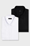 2'li Paket Siyah-Beyaz Slim Fit Kolay Ütü Teri Emen Nefes Alan Doku Dört Mevsim Erkek Gömlek