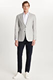 Erkek Slim Fit Mono Yaka Çift Yırtmaçlı Casual Gri Tek Ceket