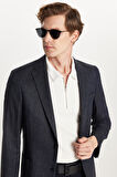 Erkek Slim Fit Mono Yaka Çift Yırtmaçlı Casual Lacivert Tek Ceket