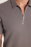 Erkek Slim Fit Dar Kesim %100 Pamuk Fermuarlı Gri Polo Yaka Tişört