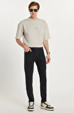 Erkek Slim Fit Yıkamalı Taşlamalı Esnek Kot Düz Paça Tapered Siyah Pantolon