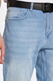 Erkek Normal Kesim Denim Yıkamalı Düz Paça Açık Mavi Jean Kot Pantolon