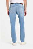 Erkek Normal Kesim Denim Yıkamalı Düz Paça Açık Mavi Jean Kot Pantolon