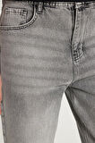 Erkek Relax Fit Geniş Kesim Boru Paça Denim Yıkamalı Taşlamalı Esnek Gri Jean Kot Pantolon