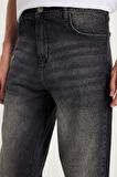 Erkek Relax Fit Geniş Kesim Boru Paça Denim Yıkamalı Taşlamalı Esnek Siyah Jean Kot Pantolon