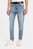Erkek Straight Fit Bol Kesim Denim Yıkamalı Efektli Esnek Açık Mavi Jean Kot Pantolon