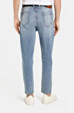 Erkek Straight Fit Bol Kesim Denim Yıkamalı Efektli Esnek Açık Mavi Jean Kot Pantolon