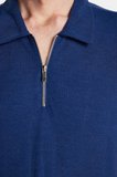 Erkek Slim Fit Dar Kesim Viskon Fermuarlı Polo Yaka Lacivert Tişört