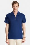 Erkek Slim Fit Dar Kesim Viskon Fermuarlı Polo Yaka Lacivert Tişört