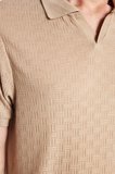 Erkek Slim Fit Dar Kesim Viskon Kumaş Desenli Düz Pike Düğmesiz Vizon Polo Yaka Tişört