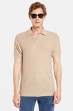 Erkek Slim Fit Dar Kesim Viskon Kumaş Desenli Düz Pike Düğmesiz Vizon Polo Yaka Tişört
