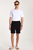 Erkek Regular Rahat Kesim Beli Lastikli ve Kordonlu Yandan Cepli Siyah Bermuda Şort
