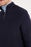 Erkek Slim Fit Dar Kesim Fermuarlı Lacivert Dik Yaka Triko Kazak