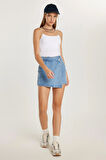 Kadın Slim Fit Dar Kesim Çift Cepli Açık Mavi Şort Etek