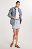 Kadın Slim Fit Dar Kesim Cepli Mini Denim Etek