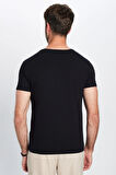 Erkek Slim Fit Dar Kesim Pamuklu Yumuşak Doku Likralı Esnek Kumaş Basic Siyah Bisiklet Yaka Tişört