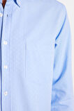 ​​​​​​​ Erkek Regular Fit Klasik Kesim Pamuklu Kolay Ütü Armürlü Mavi Düğmeli Yaka Gömlek