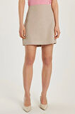 Kadın Slim Fit Dar Kesim %100 Pamuk Mini Bej Etek