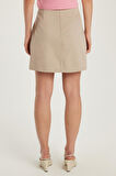 Kadın Slim Fit Dar Kesim %100 Pamuk Mini Bej Etek