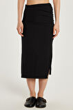 Kadın Slim Fit Dar Kesim Fermuarlı Yırtmaçlı Siyah Etek