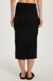 Kadın Slim Fit Dar Kesim Fermuarlı Yırtmaçlı Siyah Etek