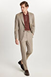 Erkek Regular Fit Vizon Esnek Likralı Kumaş Mono Yaka Torba Cepli Takım Elbise