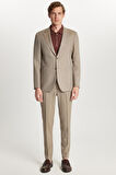 Erkek Regular Fit Vizon Esnek Likralı Kumaş Mono Yaka Torba Cepli Takım Elbise