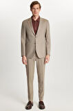 Erkek Regular Fit Vizon Esnek Likralı Kumaş Mono Yaka Torba Cepli Takım Elbise